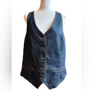 Ashely Stewart Womens Crossback Denim Vest V-Neck Button Front Blue Size 2X